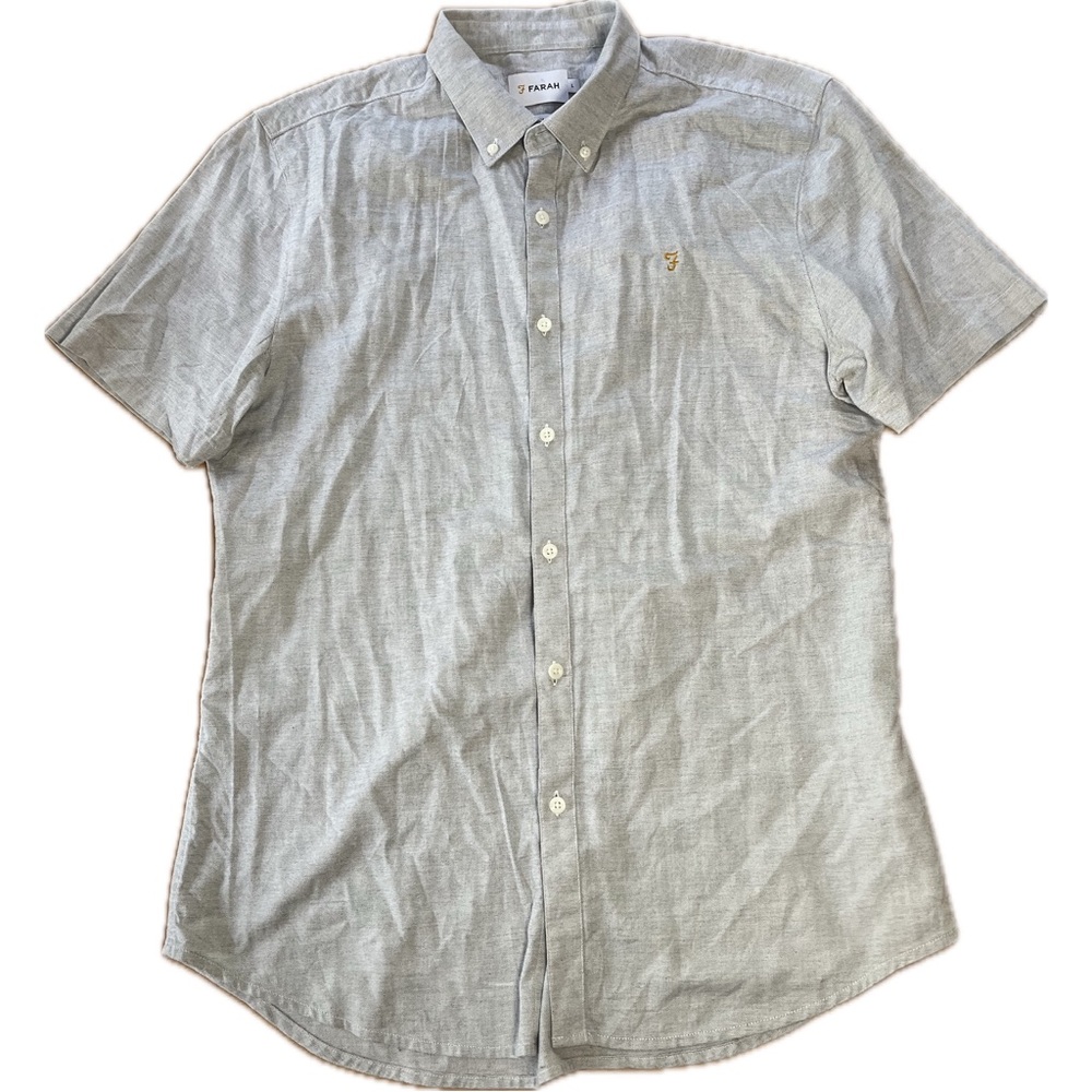 Farah Men's Shirt L Short Sleeve Slim Fit Gray